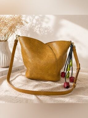 ESPE Viola Shoulder Bag With Flower Charm Mustard Yellow Vegan Leather